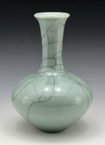 Terry Ryals, fine tall-necked celadon vase with crackle pattern